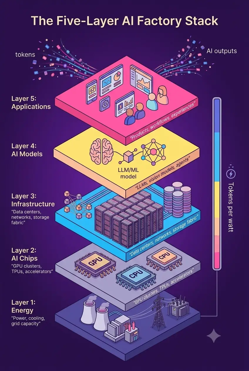 5-layer AI factory stack in GPU data centers